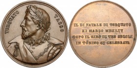 Italy. Torquato Tasso (1544–1595), poet and intellectual. Medal, Ferrara mint, 1834. Museo di Torino - Medagliere 864. Camozzi 735. Martini-Turricchia...