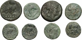 Greek Italy. Mutliple lot of 4 AE denominations; including Teate and Poseidonia. AE. F.