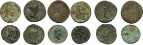 The Roman Empire. Multiple lot of 6 AE denominations; including: Nero, Gordian III, Hadrian, Faustina II and Marcus Aurelius. AE. VF:About VF:F.