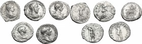 The Roman Empire. Multiple lot of 5 AR Denarii; including: Trajan, Hadrian, Marcus Aurelius and Elagabalus. AR. VF.