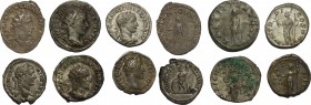 The Roman Empire. Multiple lot of 6 AR denominations; including: Severus Alexander, Caracalla, Antoninus Pius, Trebonianus Gallus, Valerian and Gordia...
