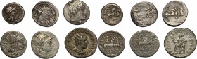 Roman Republic and Roman Empire. Multiple lot of 5 AR Denarii; including: Cr. 238/1, 247/1, 289/1, 317/3a, 350A/2; and 1 AR Antoninianus of Gordian II...