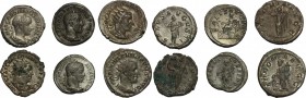 The Roman Empire. Multiple lot of 6 AR denominations; including: Gordian III, Maximinus Thrax, Severus Alexander, Philip I, Valerian. AR. VF:About VF.