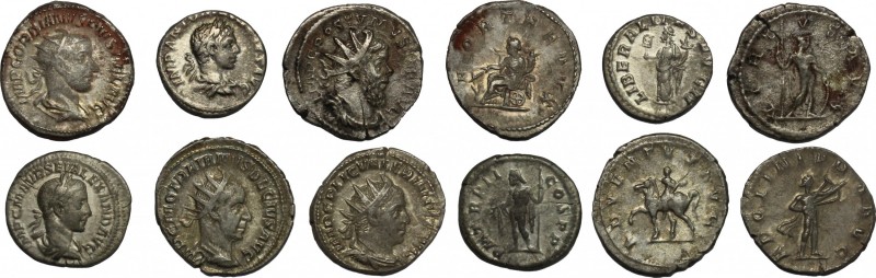 The Roman Empire. Multiple lot of 6 AR denominations; including: Trajan Decius, ...