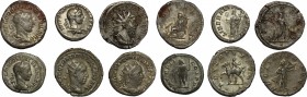 The Roman Empire. Multiple lot of 6 AR denominations; including: Trajan Decius, Elagabal, Gordian III, Postumus, Severus Alexander, Valerian. AR. VF.
