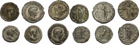The Roman Empire. Multiple lot of 6 AR denominations; including: Trebonianus Gallus, Severus Alexander, Gordian III, Septimius Severus, Geta. AR. VF.
