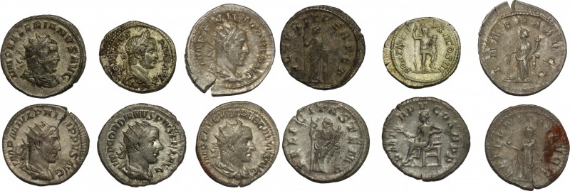 The Roman Empire. Multiple lot of 6 AR denominations; including: Valerian, Gordi...