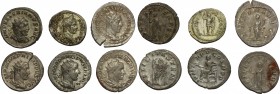 The Roman Empire. Multiple lot of 6 AR denominations; including: Valerian, Gordian III, Philip I, Trebonianus Gallus, Caracalla. AR. VF.