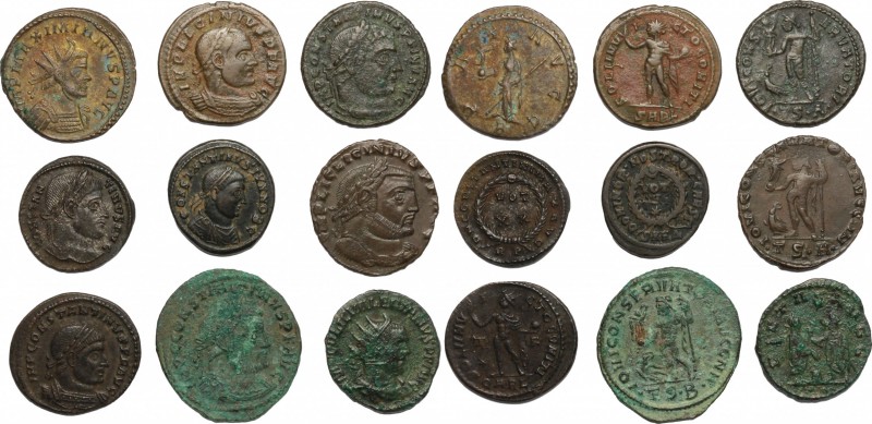The Roman Empire. Multiple lot of 9 AE denominations; including: Constantine, Li...