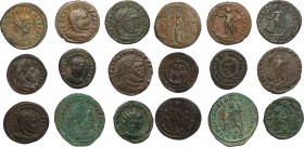 The Roman Empire. Multiple lot of 9 AE denominations; including: Constantine, Licinius, Valerian and Maximian. AE. VF.