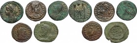 The Roman Empire. Multiple lot of 5 AE denominations; including: Claudius II Gothicus, Constantius II, Julian and Constantinopolis/Victory type. AE. V...