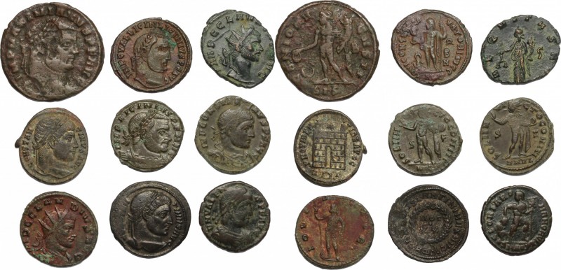 The Roman Empire. Multiple lot of 9 AE denominations; including: Constantine, Li...