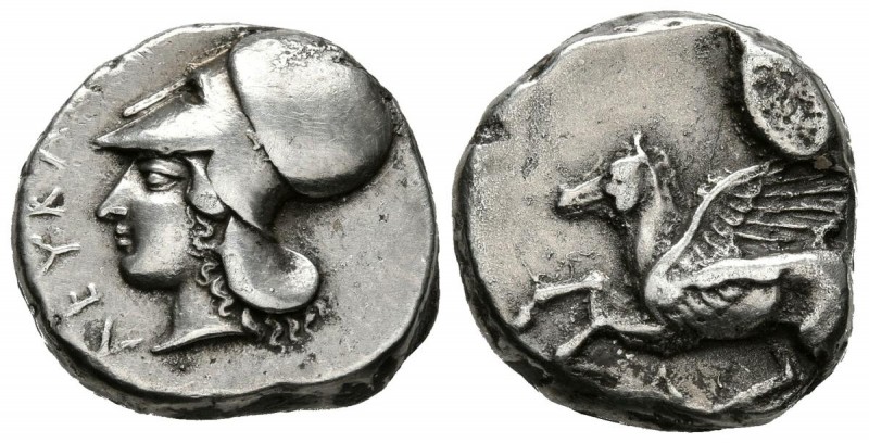 AKARNANIA, Leukas. Estátera (Ar. 8,68g/19mm). 375-350 a.C. (Pegasi 49/3; Cayón 1...