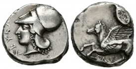 AKARNANIA, Leukas. Estátera (Ar. 8,68g/19mm). 375-350 a.C. (Pegasi 49/3; Cayón 1846). MBC+. Exceso de metal en reverso.