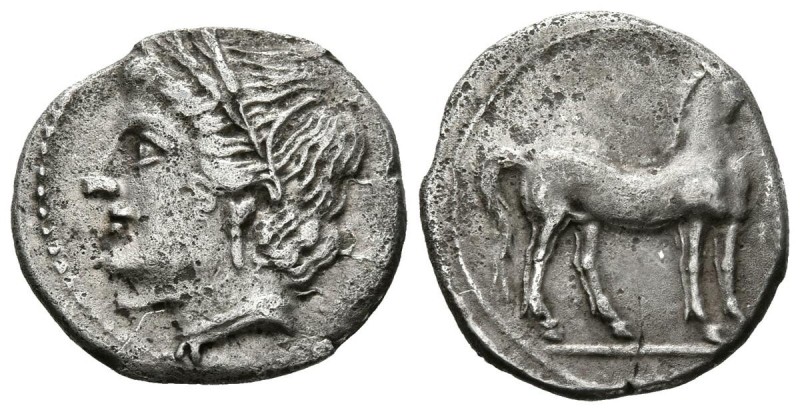 ZEUGITANIA, Cartago. 1/4 Shekel (Ar. 1,70g/14mm). 215-205 a.C. II Guerra Púnica....