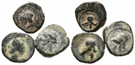 CARTAGONOVA (Cartagena, Murcia). 1/4 Calco (Ae). 225-215 a.C. Conjunto de tres monedas. (FAB-514). MBC.