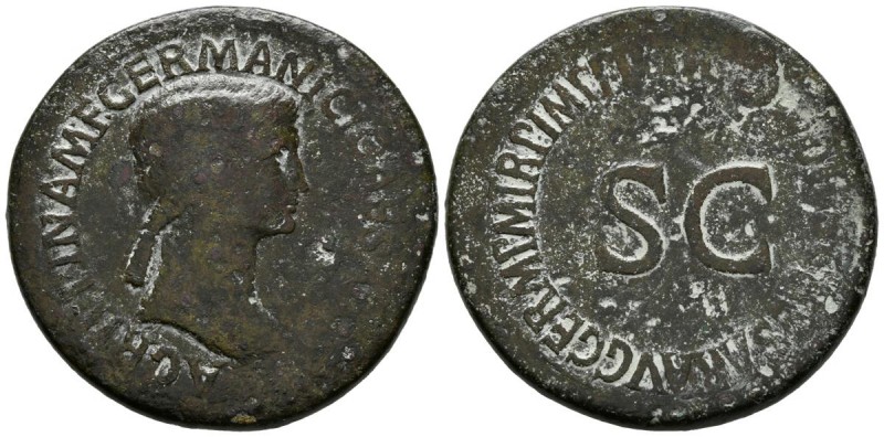 AGRIPPINA. Sestercio. (Ae. 25,66g/37mm). 42 a.C. Roma. (RIC 102). MBC-. Rara.