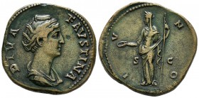 FAUSTINA I. Sestercio. (Ae. 26,33g/30mm). 141 d.C. Roma. (RIC 1143; Cohen 210). EBC+. Preciosa pátina irisada.