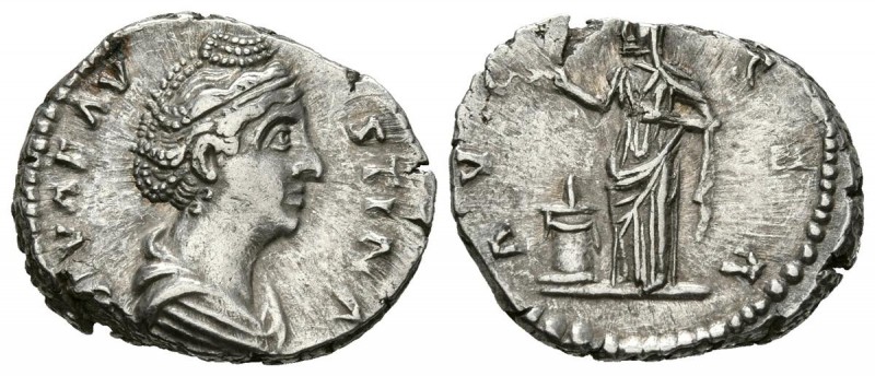 FAUSTINA I. Denario. (Ar. 3,31g/18mm). 140-141 d.C. Roma. (RIC 370; Cohen 116). ...