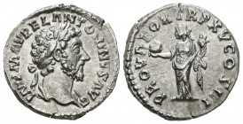 MARCO AURELIO. Denario. (Ar. 3,41g/17mm). 161 d.C. Roma. (RIC 23 var). Variante de busto sin drapeado. EBC.