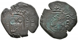 FELIPE III (1598-1621). 8 Maravedís (Ae. 8.03g/27.5mm). 1605. Cuenca. (Cal-2019-300var; J.S. D-69var). Fecha recitificada sobre el valor VIII. MBC-. E...