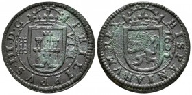 FELIPE III (1598-1621). 8 Maravedís (Ae. 5.87g/27.6mm) 1605. Segovia. (Cal-2019-327; J.S. D-219). EBC-/MBC+.