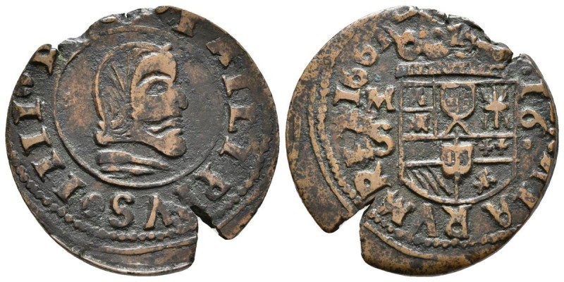 FELIPE IV (1621-1665). 16 Maravedís. (Ae. 4.22g/ 24.2mm).1661. Madrid. S. Falsa ...