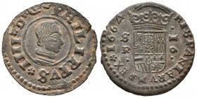 FELIPE IV (1621-1665). 16 Maravedías. (Ae. 4,41g/26mm). 1664. Sevilla R. (Cal-498). MBC+.