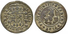 FELIPE V (1700-1746). 2 Maravedís. (Ae. 4,89g/23mm). 1719. Zaragoza. (Cal-80). MBC.