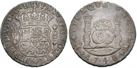 FERNANDO VI (1746-1579). 8 Reales. (Ar. 26,55g/38mm). 1748. México. (Cal-380). MBC. Limadura en el canto a las 12h.
