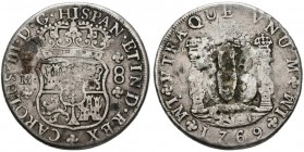 CARLOS III (1759-1788). 8 Reales. (Ar. 26,29g/38mm). 1769. Lima. ( Cal-1029). BC. Soldadura en el centro.