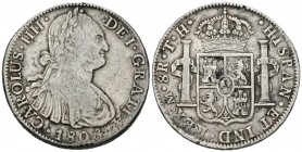 CARLOS IV (1788-1808). 8 Reales. (Ar. 26,82g/38mm). 1808. México. (Cal-988). MBC.
