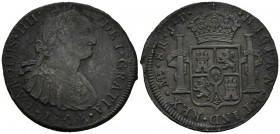 CARLOS IV (1788-1808). 8 Reales (Ar.25.85g).1804. Lima. (Cal-661). Oxidaciones marinas. Golpe en el canto. BC+/MBC.