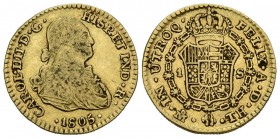 CARLOS IV (1788-1808). 1 Escudo. (Au. 3,35g/18mm). 1805. México TH. (Cal-1139). MBC.