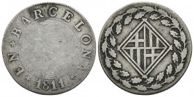 JOSE NAPOLEON. (1808-1813). 1 Peseta (Ar. 4.53g/25.4mm). 1811. Barcelona. (Cal-2019-35). BC/MBC.