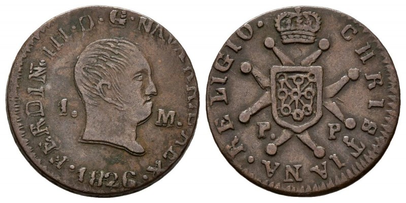 FERNANDO VII (1808-1833). 1 Maravedí. (Ae. 2,01g/17mm). 1826. Pamplona. (Cal-37)...