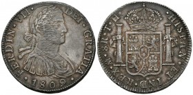 FERNANDO VII (1808-1833). 8 Reales. (Ar. 26,94g/38mm). 1809. México. (Cal-1308). MBC+. Plata agria. Preciosa pátina irisada.