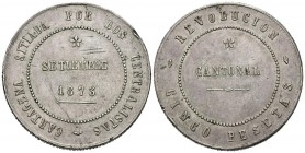REVOLUCIÓN CANTONAL. (1873-1874). 5 Pesetas. (Ar. 29,40g/37mm).1873. Cartagena. (Cal-14).MBC+. Golpecito en el canto y rayitas.