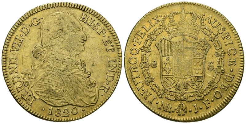 FERNANDO VII (1808-1833). 8 Escudos. (Au. 27,03g/37mm). 1820 (último año con est...