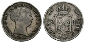 ISABEL II (1833-1868). 2 Reales. (Ar. 2,61g/18mm). 1854. Madrid. (Cal-2019-369). MBC-.
