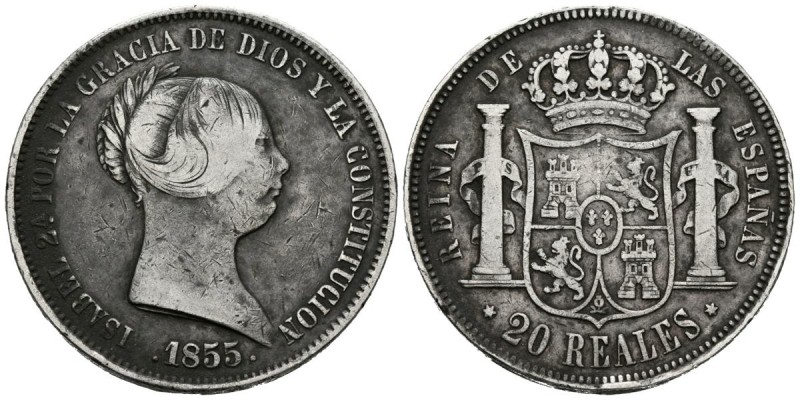 ISABEL II (1833-1868). 20 Reales. (Ar. 25,87g/37mm). 1855. Madrid. (Cal-597). MB...