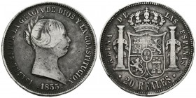 ISABEL II (1833-1868). 20 Reales. (Ar. 25,87g/37mm). 1855. Madrid. (Cal-597). MBC-. Pátina oscura.