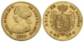 ISABEL II (1833-1868). 40 Reales. (Au. 3,36g/18mm). 1864. Madrid. (Cal-686). EBC-.