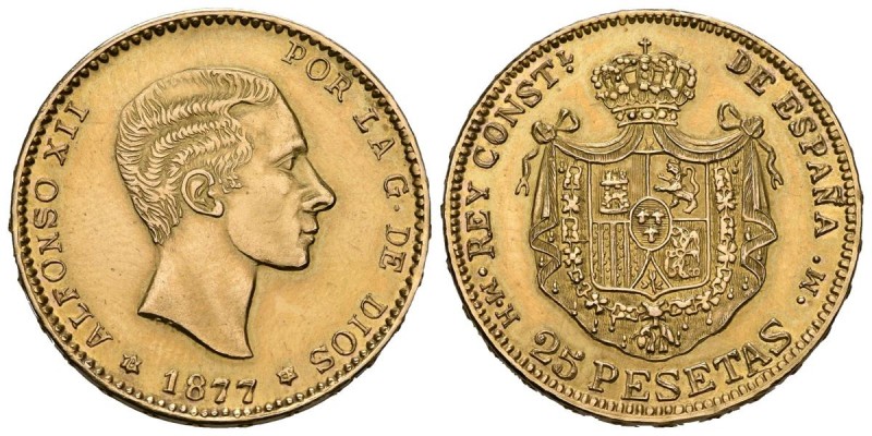 ALFONSO XII (1874-1885) .25 Pesetas (Au. 7,86g/24mm). 1877 (*18*85?). Madrid . (...