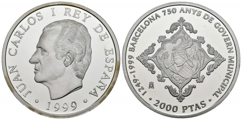 JUAN CARLOS I. 2000 Pesetas. (Ar. 27,00g/40mm). 1999. "750 ANYS DE GOVERN MUNICI...