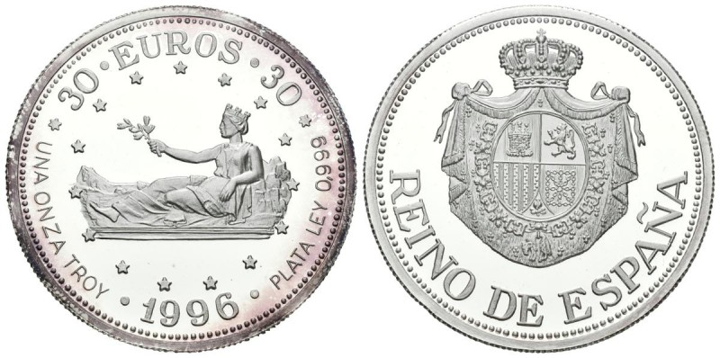 MONEDA CONMEMORATIVA. 30 Euros. (Ar. 31,10g/38mm). 1996. PROOF. Incluye certific...