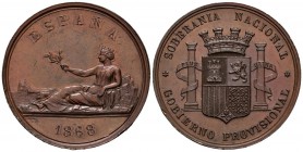 GOBIERNO PROVISIONAL (1868-1871). Conmemoración de la Soberanía Nacional (sirvió como modelo para el duro del 69). (Ae. 24,79g/36mm). 1868. Grabador L...