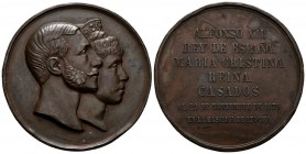 MEDALLA. Boda Real de D. Alfonso XII y Dña María Cristina. 1879. (Ae. 224g/71mm).Madrid. V-487; RAM-685. MBC+.