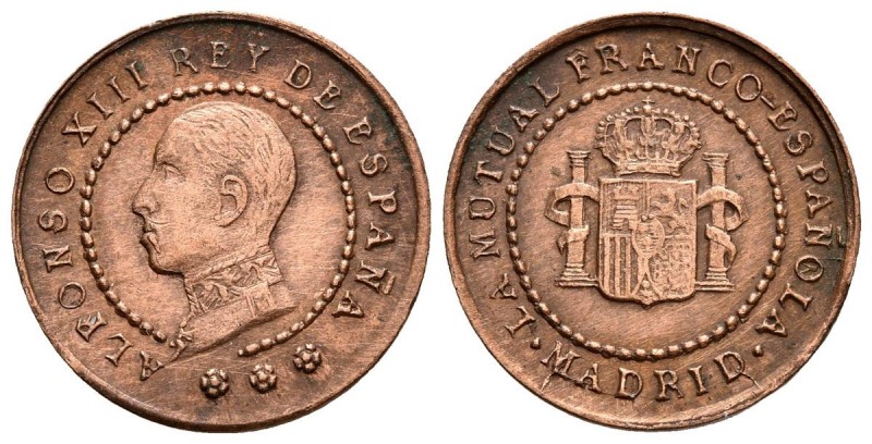 La Mutual Franco-Española. (Ae. 1,64g/18mm). Madrid. Reinado de Alfonso XII ( 18...