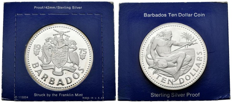 BARBADOS. 10 Dólares. (Ar. 37,90/42mm). 1975. (Km#17a). PROOF.